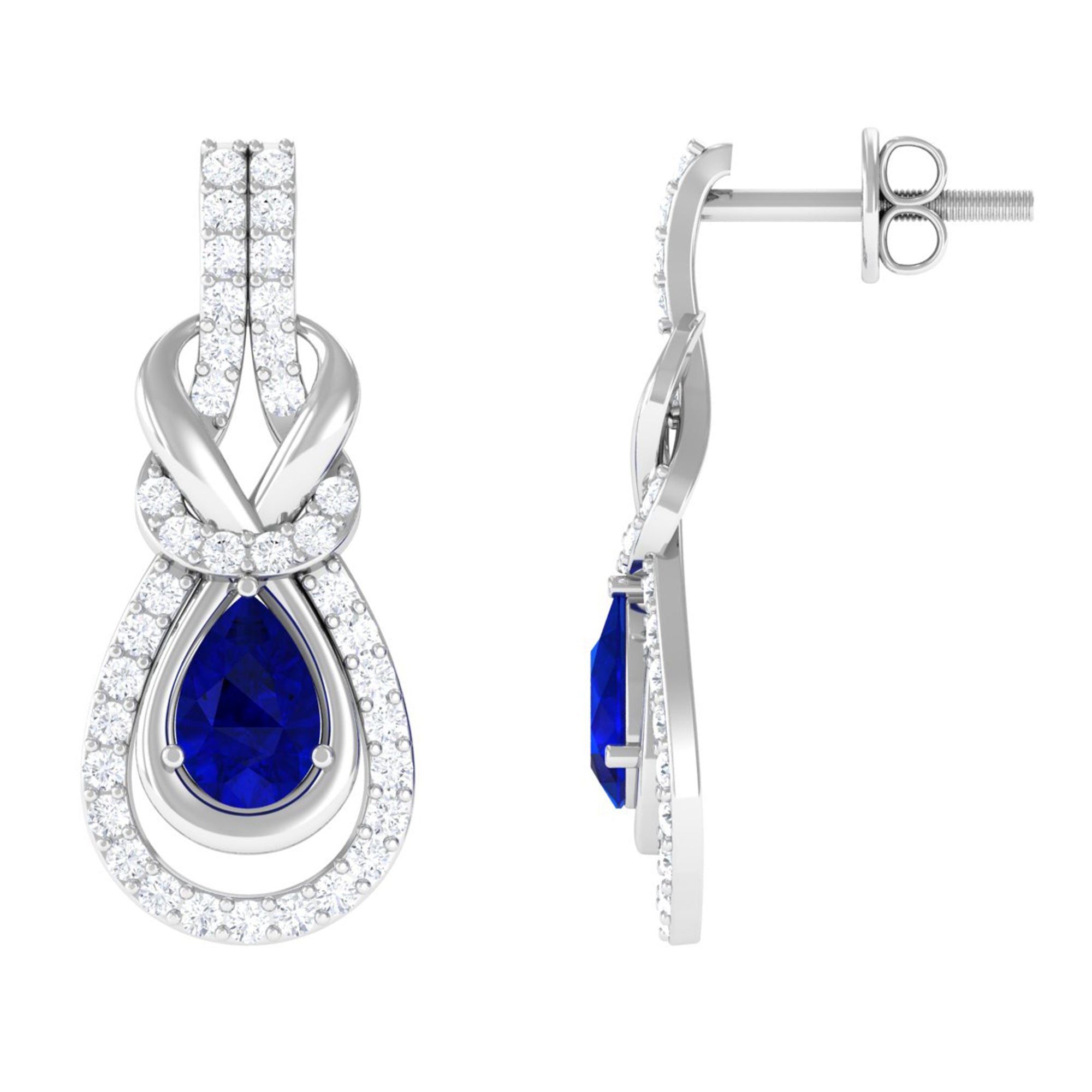 Vibrant Grown Labs-Lab Grown Blue Sapphire Dangle Earrings with Accent