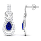 Vibrant Grown Labs-Lab Grown Blue Sapphire Dangle Earrings with Accent