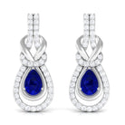 Vibrant Grown Labs-Lab Grown Blue Sapphire Dangle Earrings with Accent