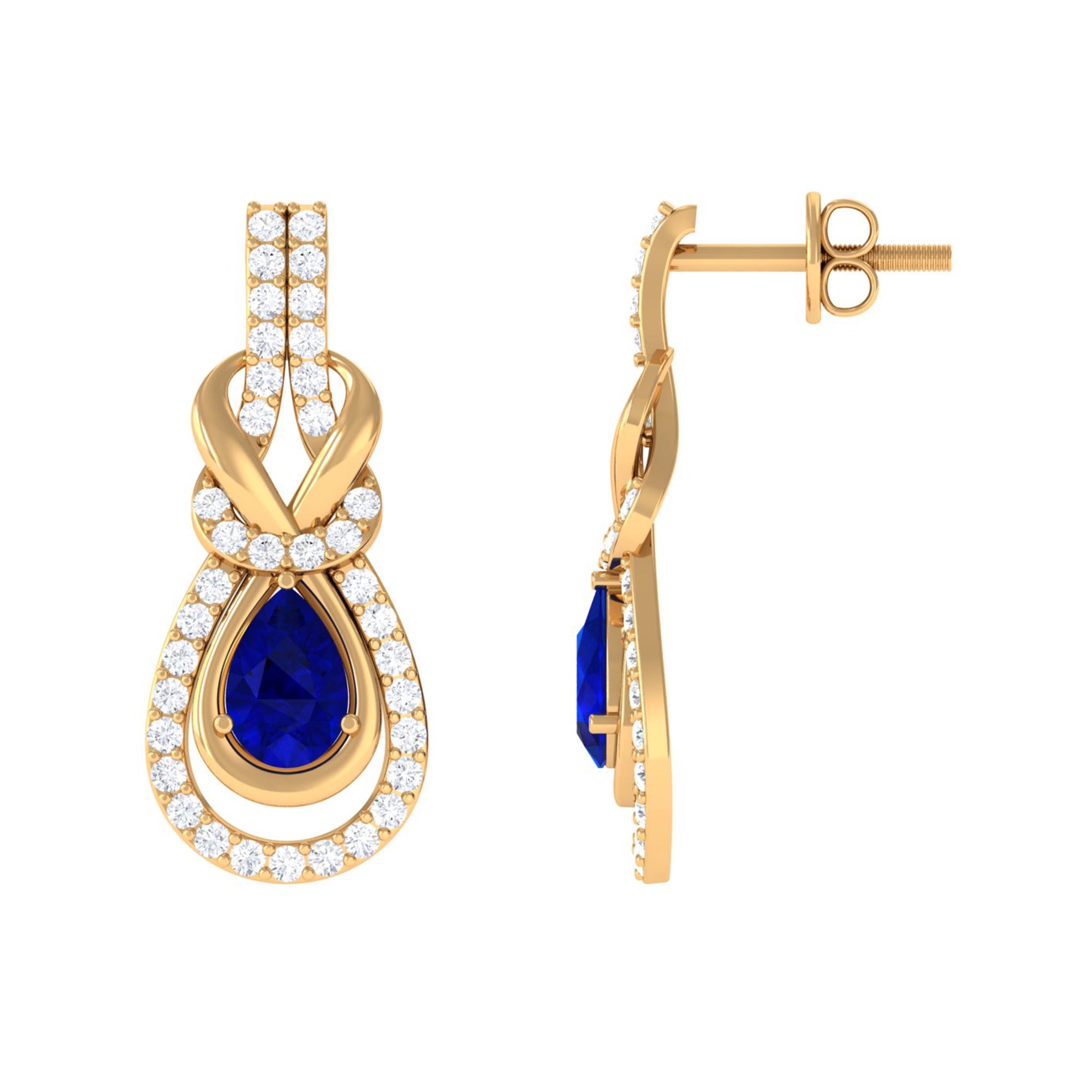 Vibrant Grown Labs-Lab Grown Blue Sapphire Dangle Earrings with Accent