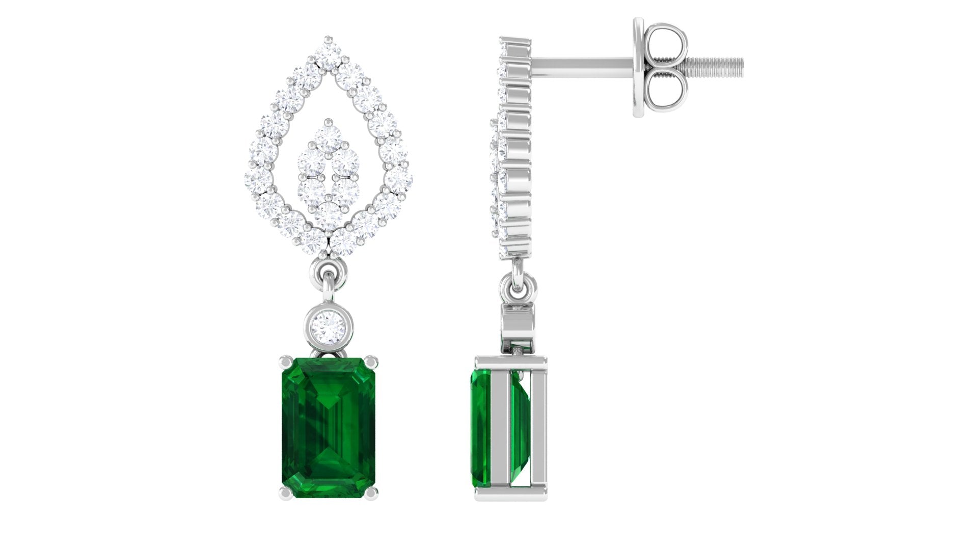 Vibrant Grown Labs-Art Deco Lab Created Emerald Drop Earrings for Women