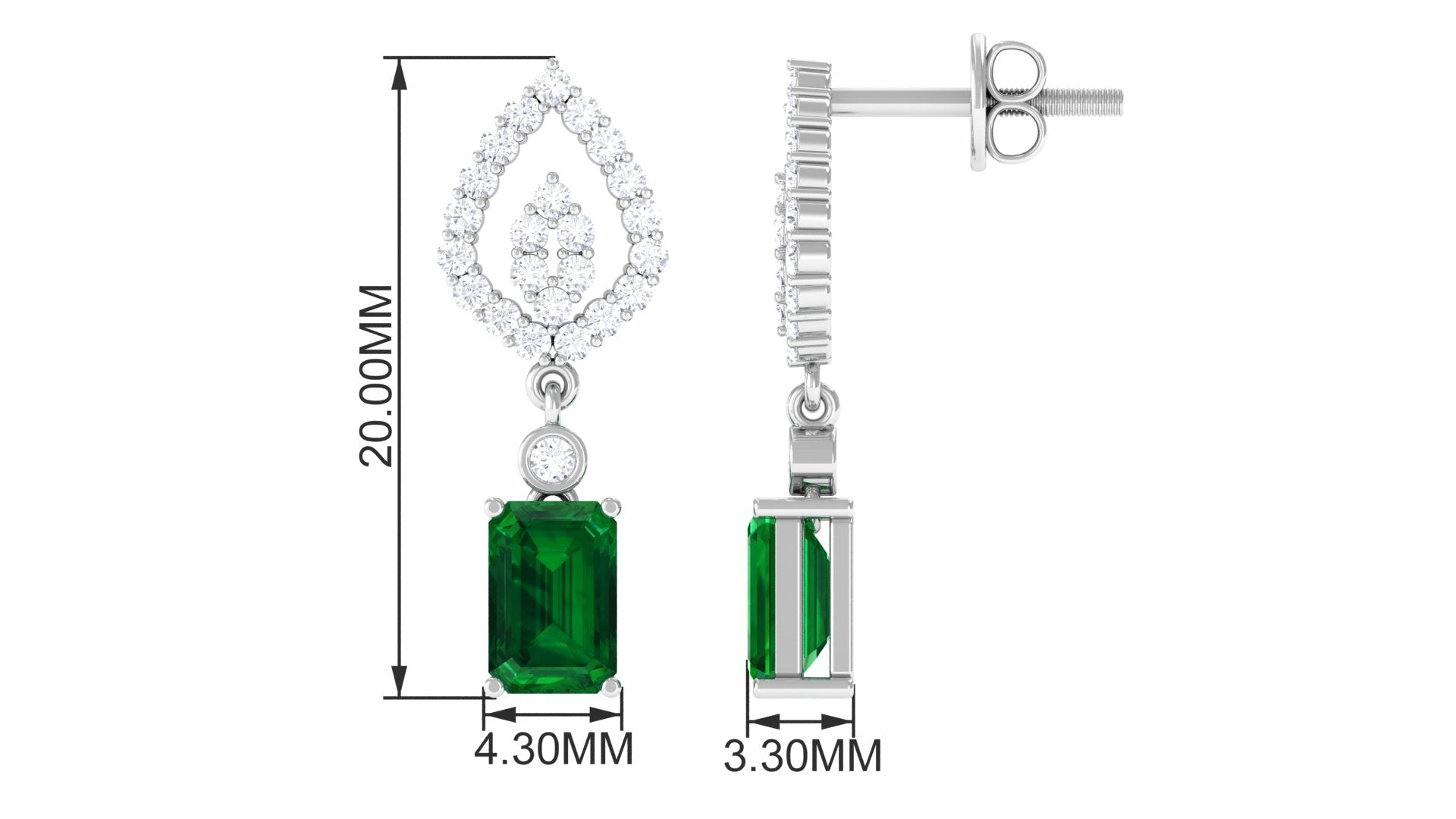 Vibrant Grown Labs-Art Deco Lab Created Emerald Drop Earrings for Women