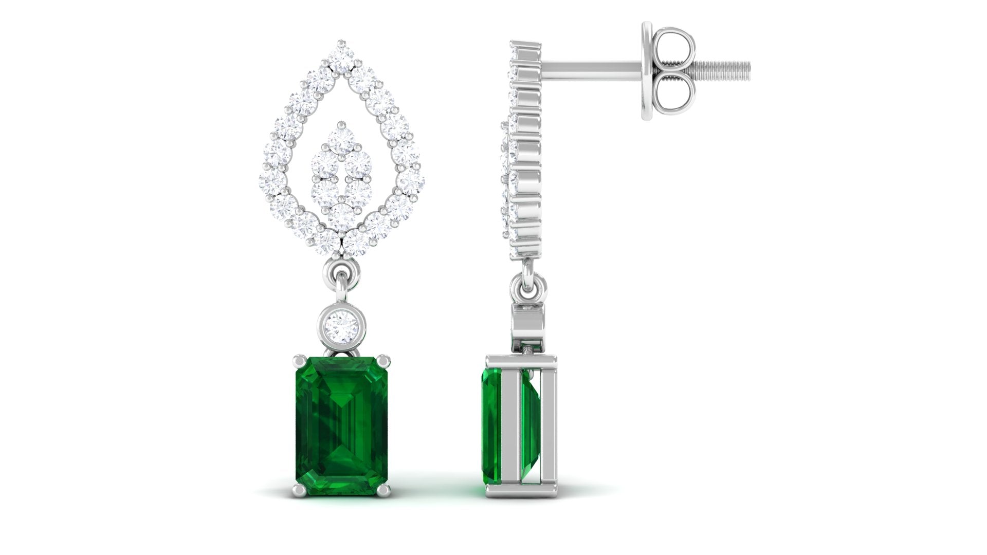 Vibrant Grown Labs-Art Deco Lab Created Emerald Drop Earrings for Women