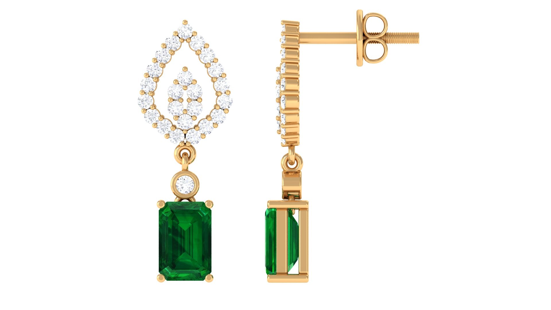 Vibrant Grown Labs-Art Deco Lab Created Emerald Drop Earrings for Women