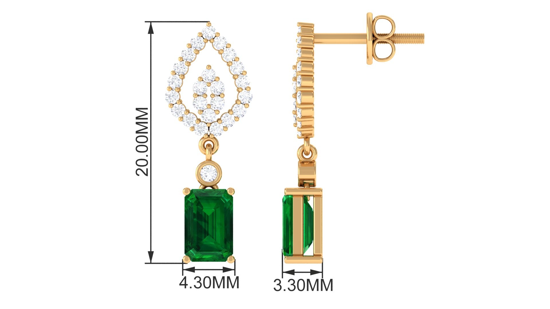 Vibrant Grown Labs-Art Deco Lab Created Emerald Drop Earrings for Women