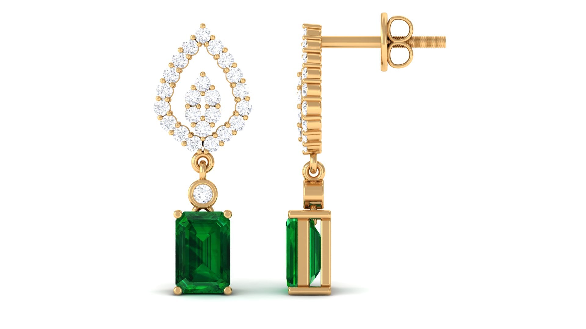 Vibrant Grown Labs-Art Deco Lab Created Emerald Drop Earrings for Women