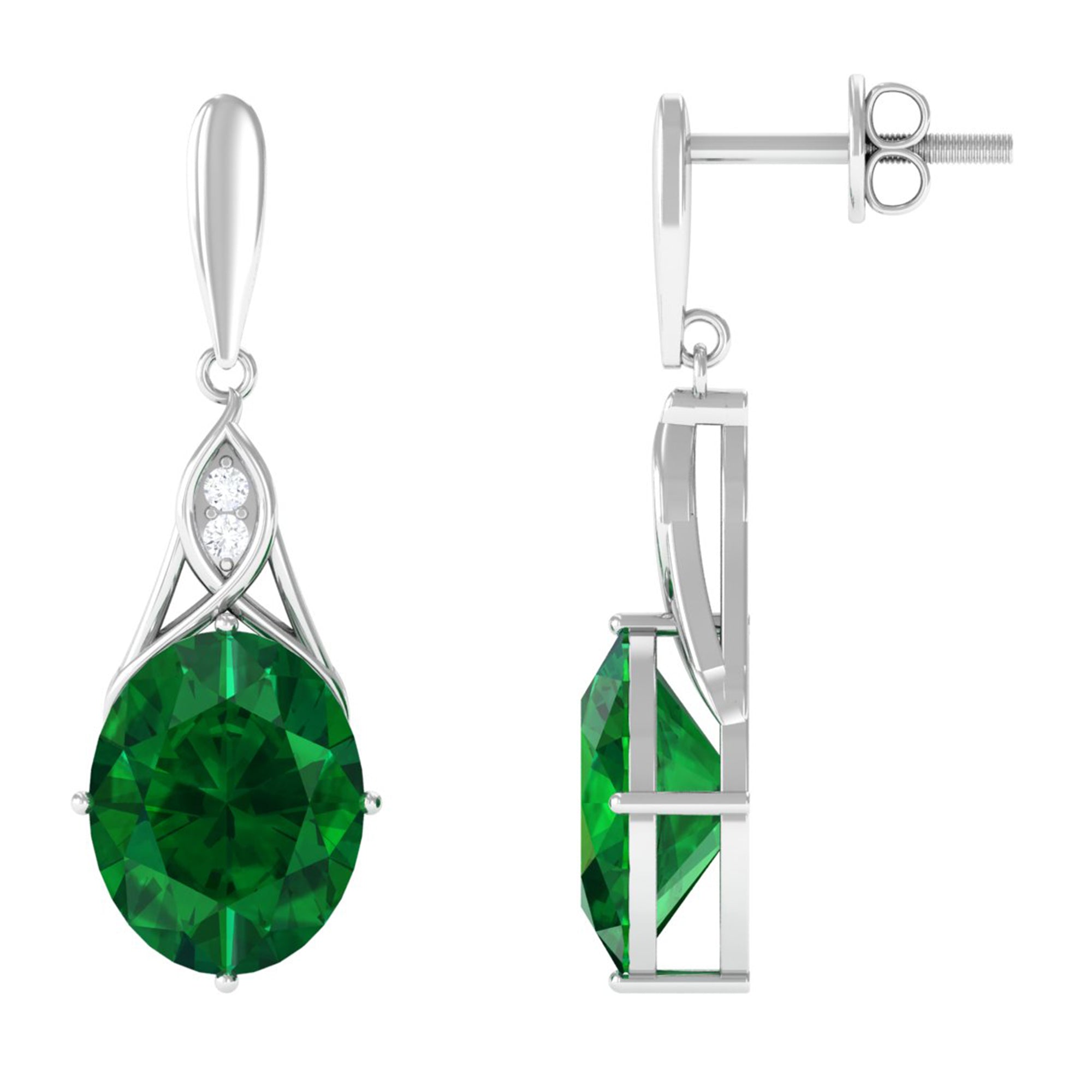 Vibrant Grown Labs-Created Emerald Statement Dangle Earrings with Accent