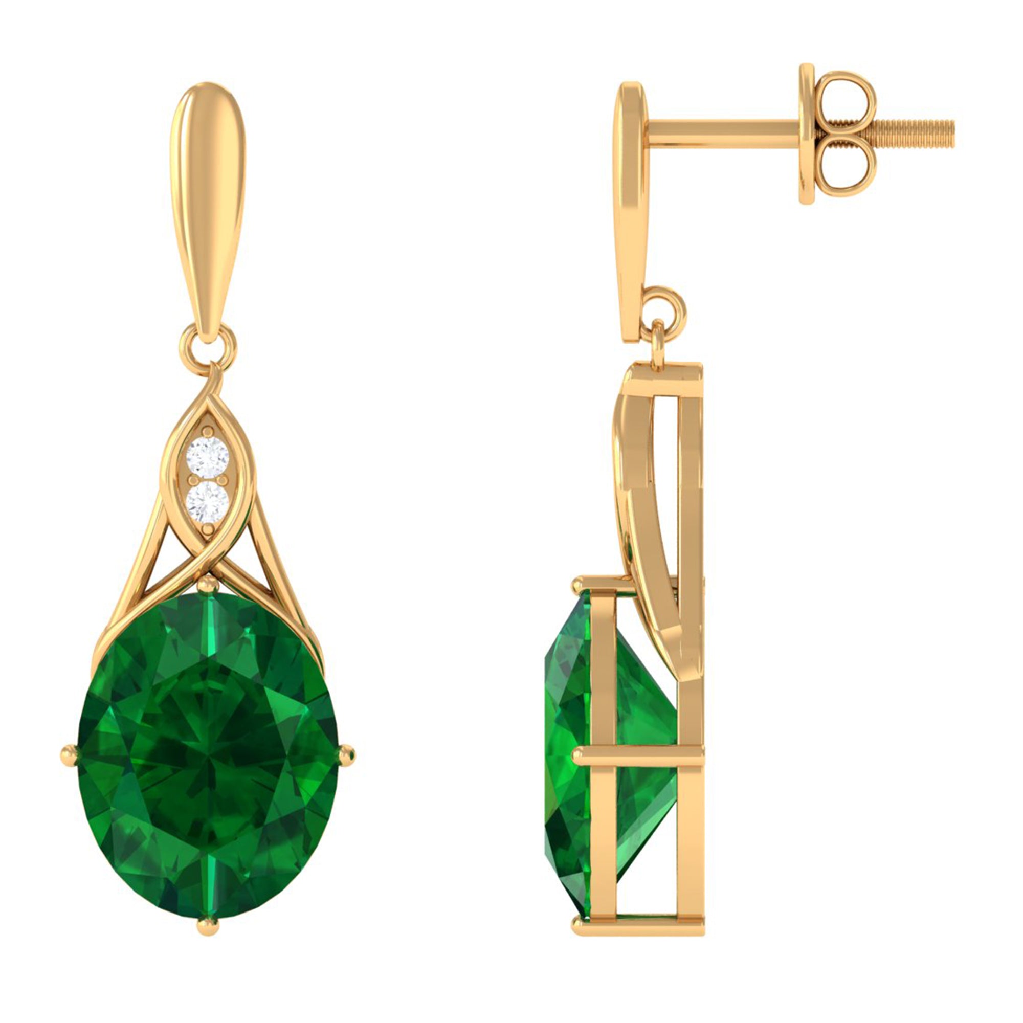 Vibrant Grown Labs-Created Emerald Statement Dangle Earrings with Accent