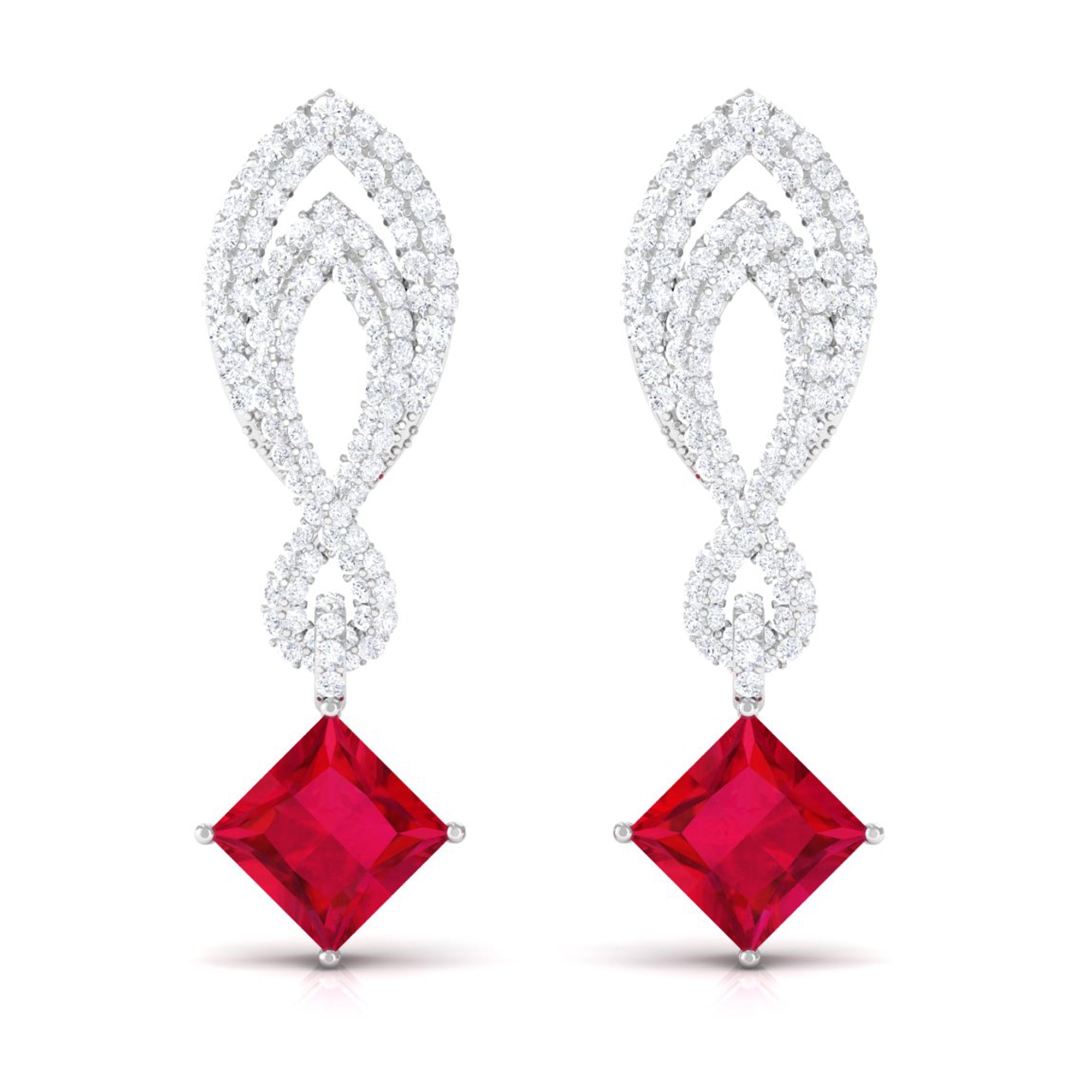 Vibrant Grown Labs-Minimal Lab Created Ruby Drop Earrings with Diamond