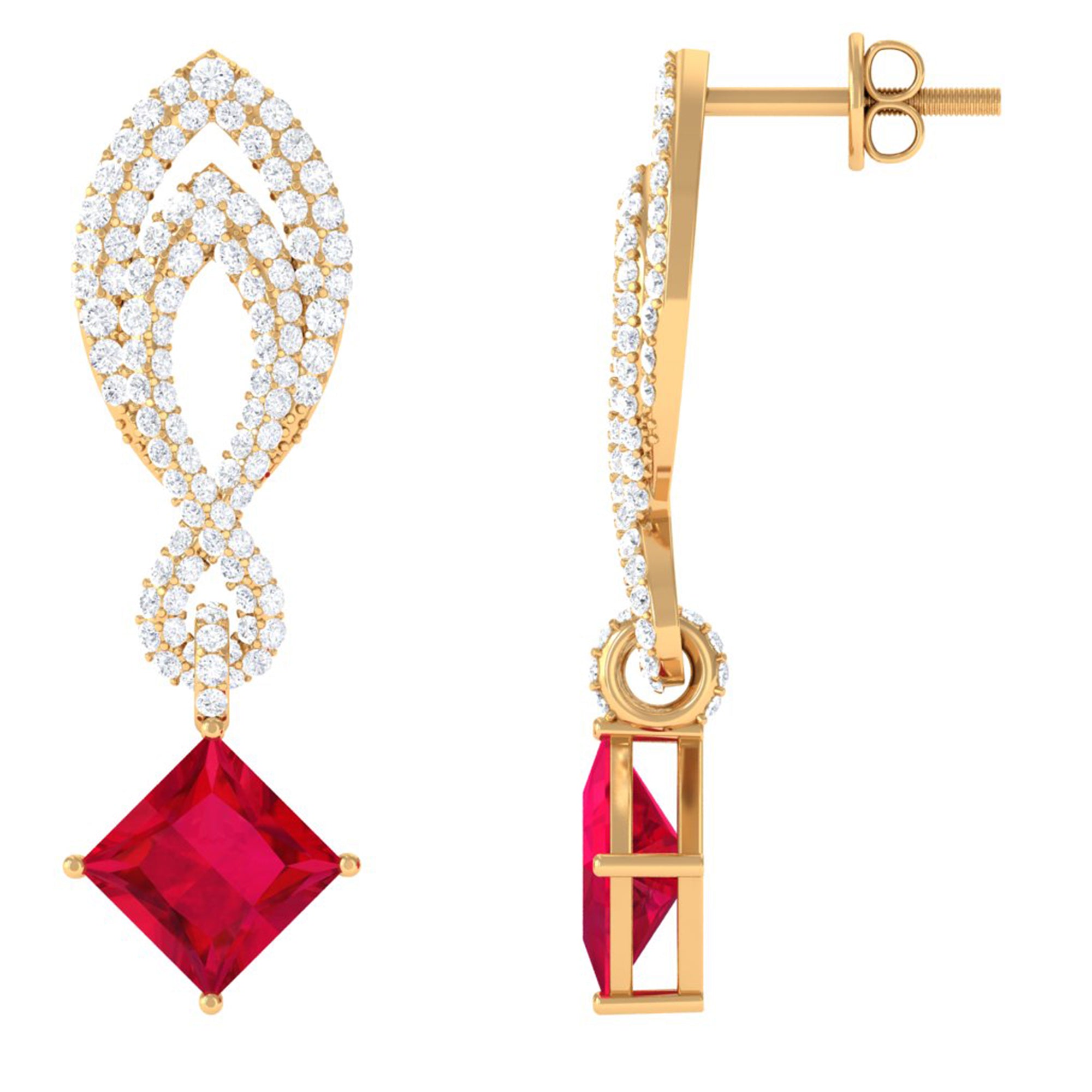 Vibrant Grown Labs-Minimal Lab Created Ruby Drop Earrings with Diamond