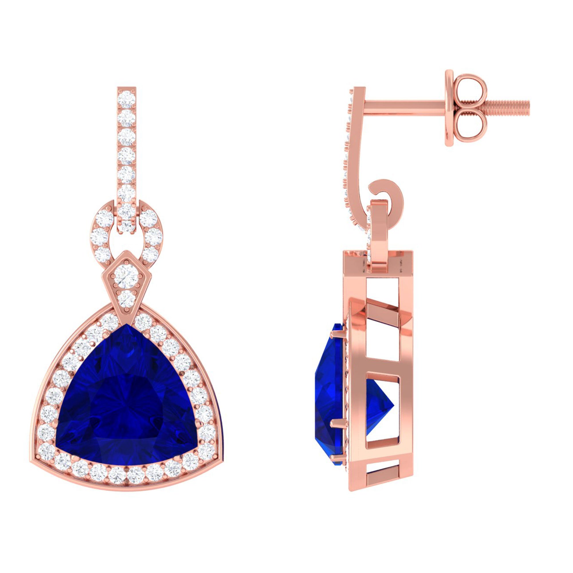 Vibrant Grown Labs-Art Deco Lab Created Blue Sapphire Drop Earrings with Diamond