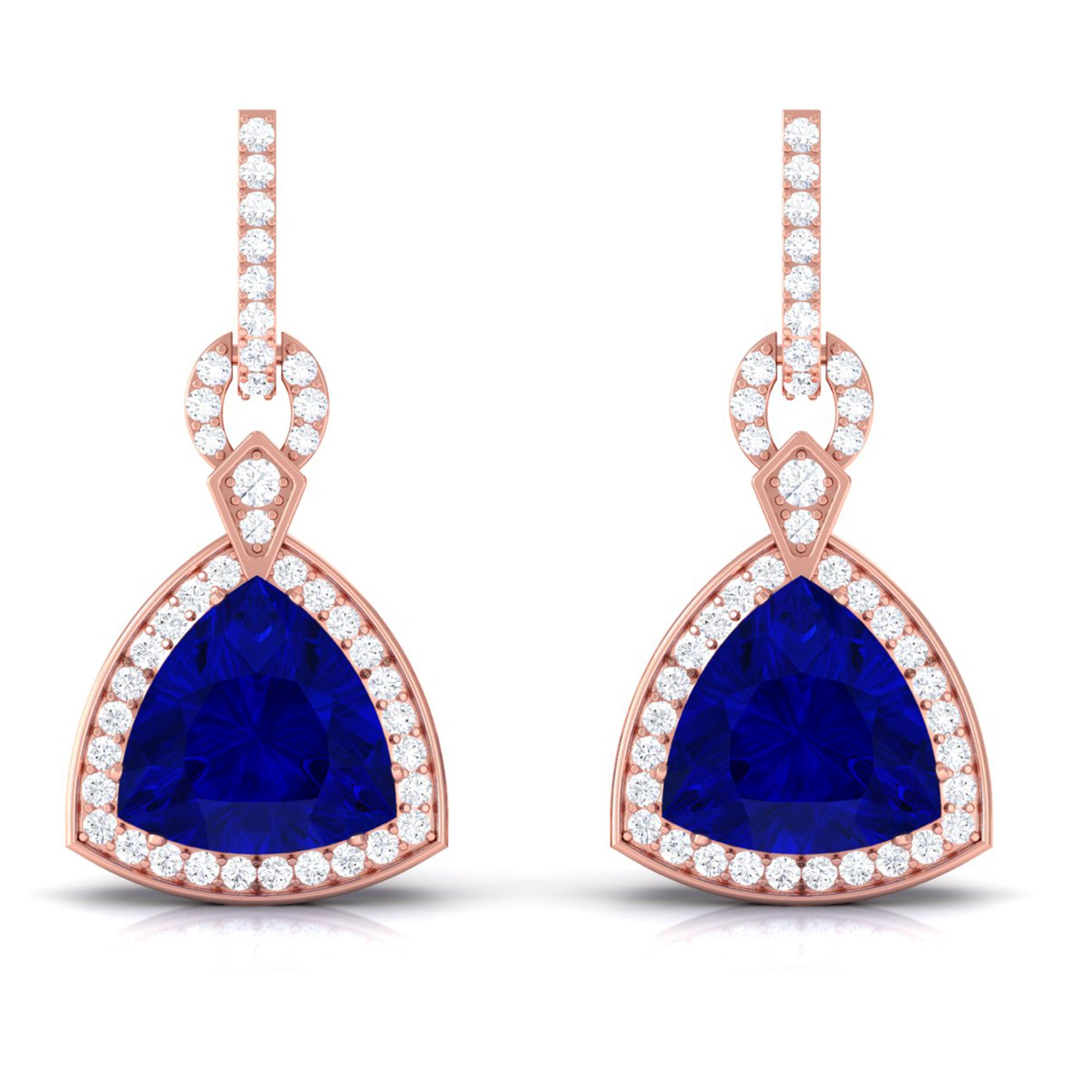 Vibrant Grown Labs-Art Deco Lab Created Blue Sapphire Drop Earrings with Diamond