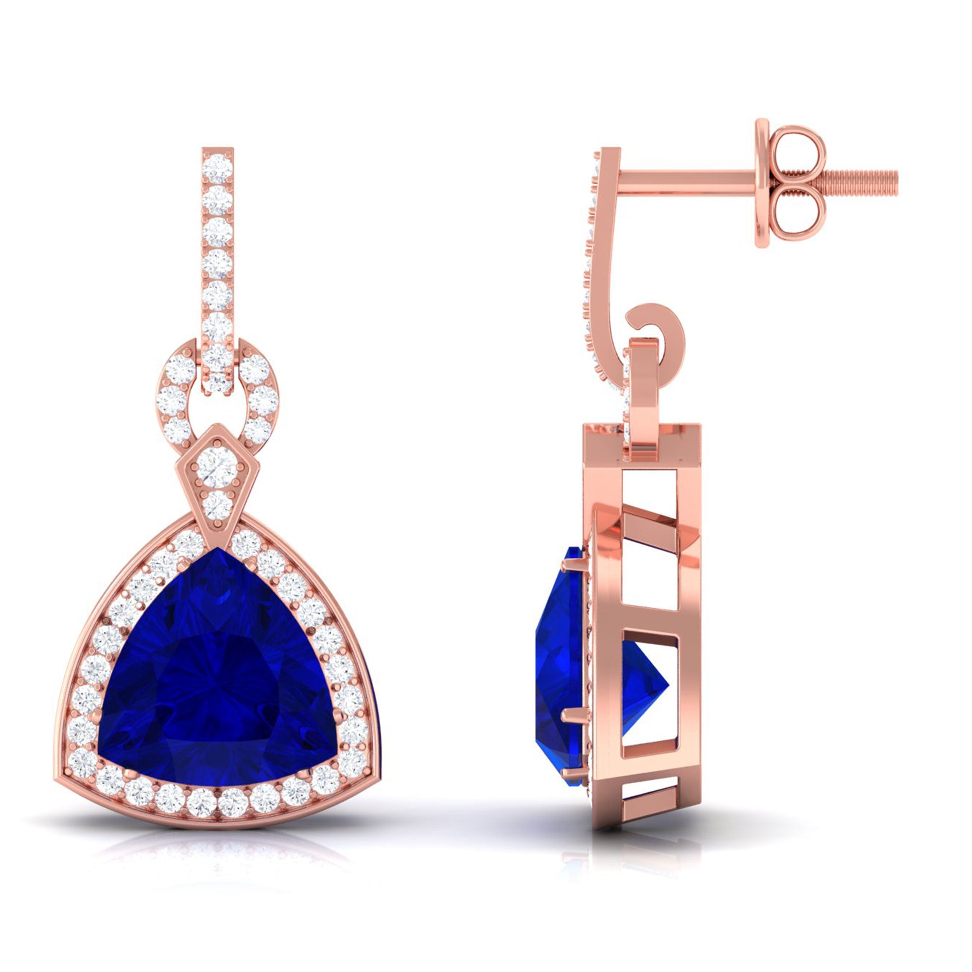 Vibrant Grown Labs-Art Deco Lab Created Blue Sapphire Drop Earrings with Diamond