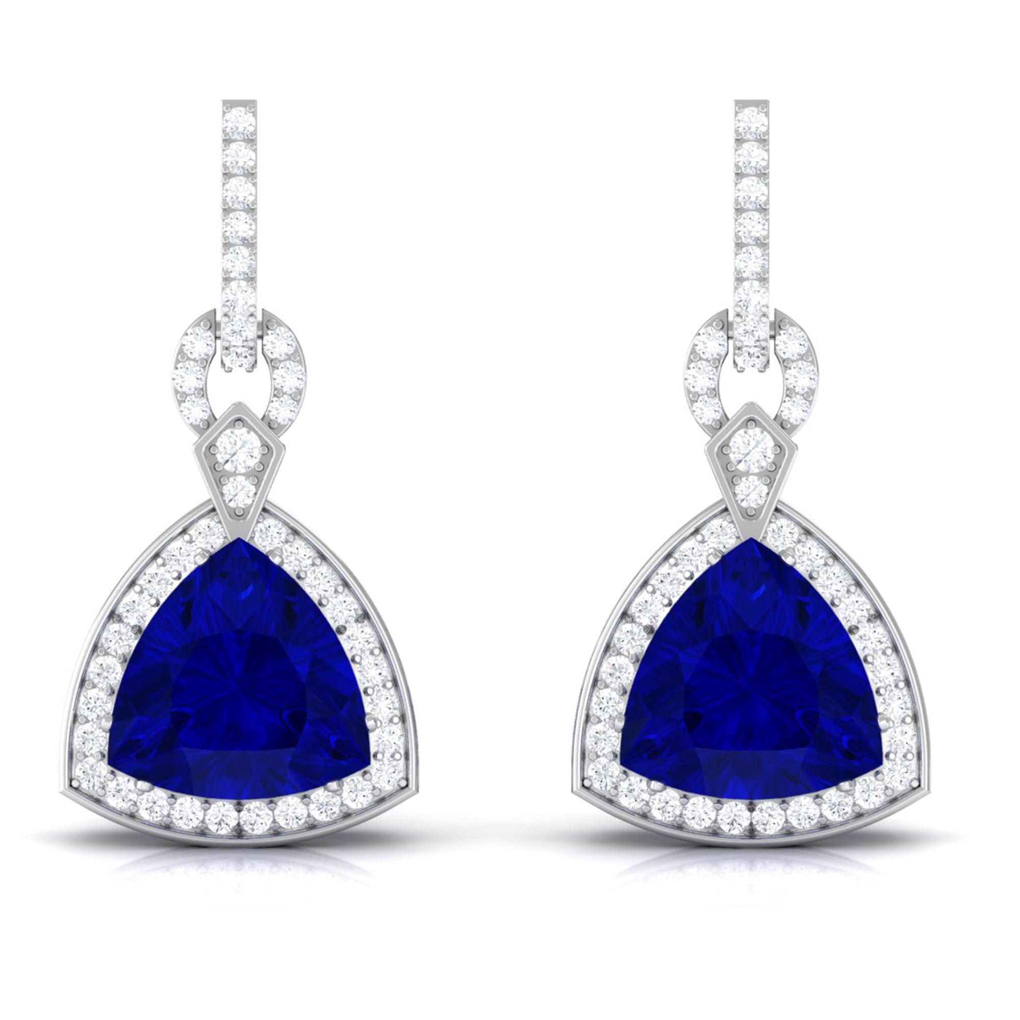 Art Deco Lab Created Blue Sapphire Drop Earrings with Diamond Lab Created Blue Sapphire - ( AAAA ) - Quality - Vibrant Grown Labs