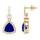 Art Deco Lab Created Blue Sapphire Drop Earrings with Diamond Lab Created Blue Sapphire - ( AAAA ) - Quality - Vibrant Grown Labs