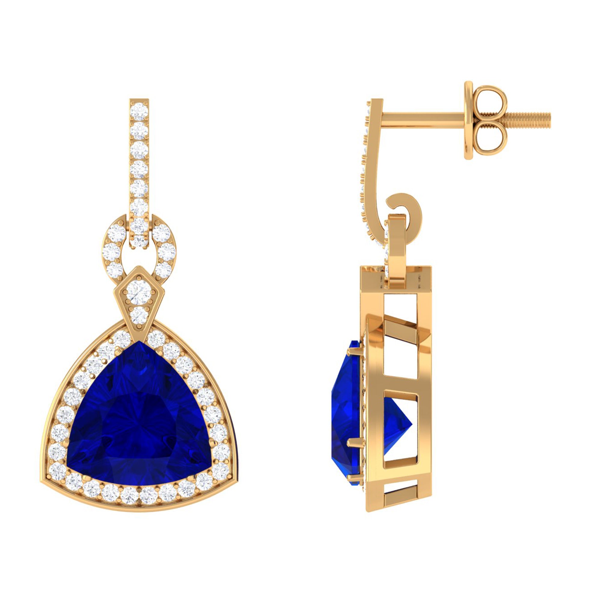 Art Deco Lab Created Blue Sapphire Drop Earrings with Diamond Lab Created Blue Sapphire - ( AAAA ) - Quality - Vibrant Grown Labs