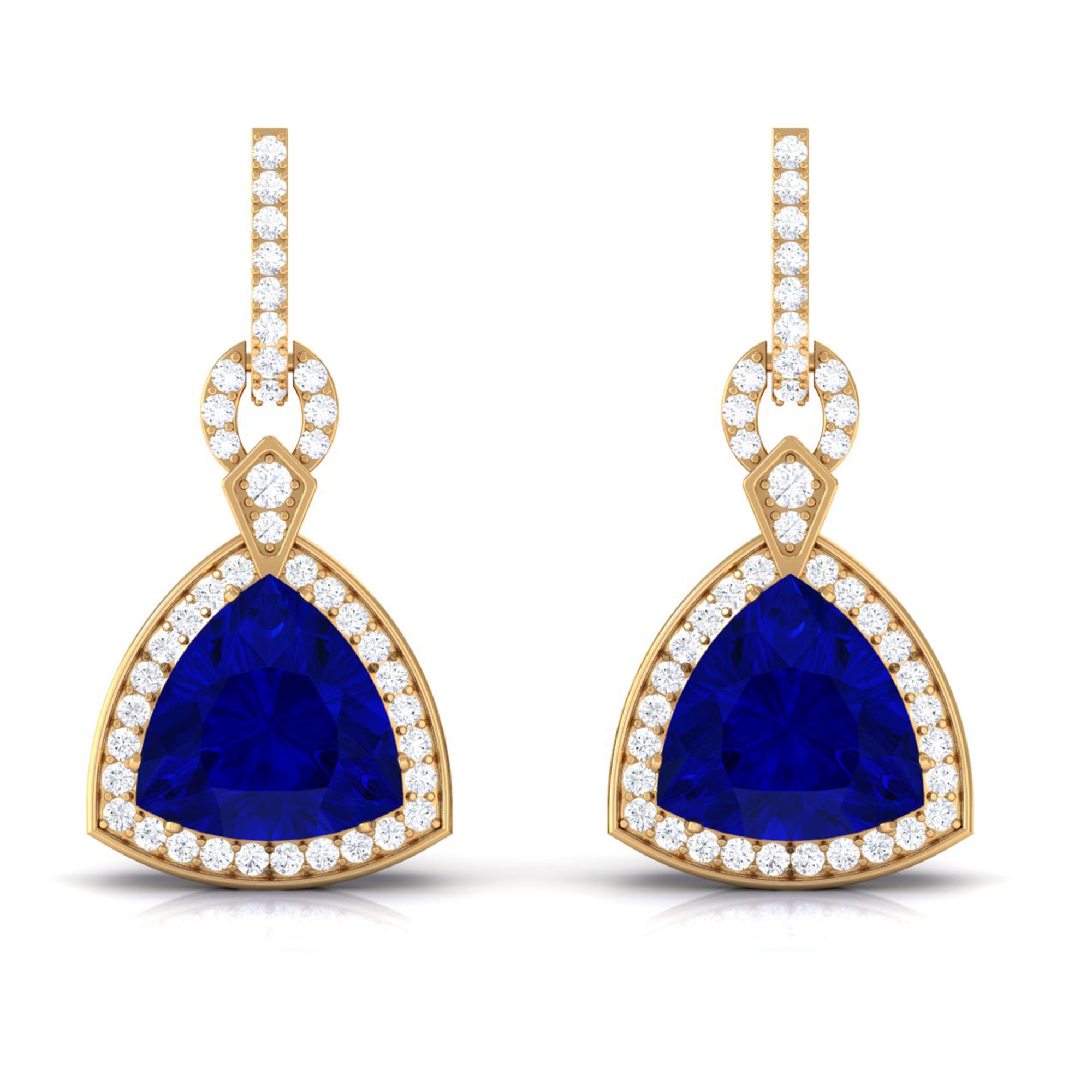 Vibrant Grown Labs-Art Deco Lab Created Blue Sapphire Drop Earrings with Diamond