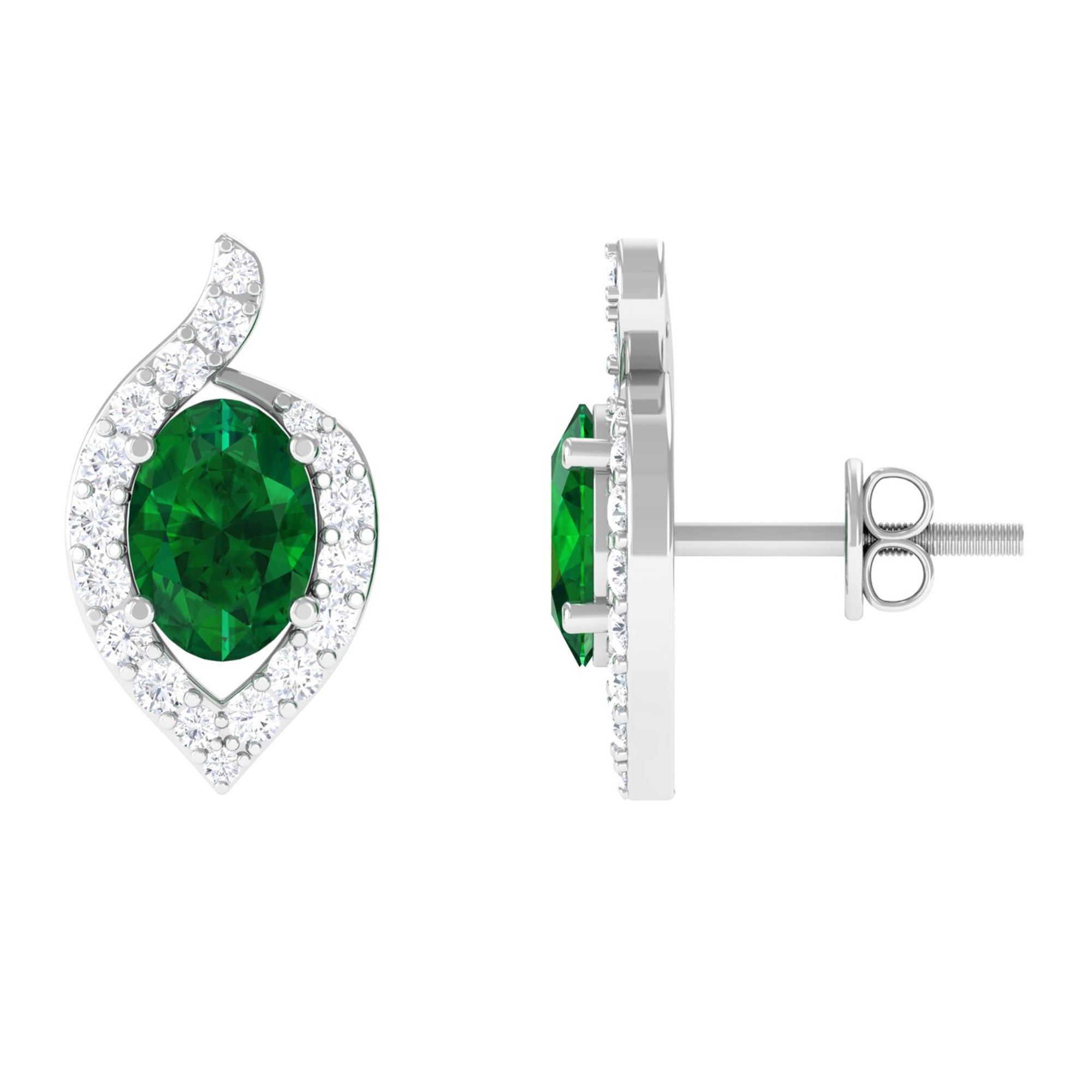 Vibrant Grown Labs-Minimal Lab Created Emerald Stud Earrings for Women