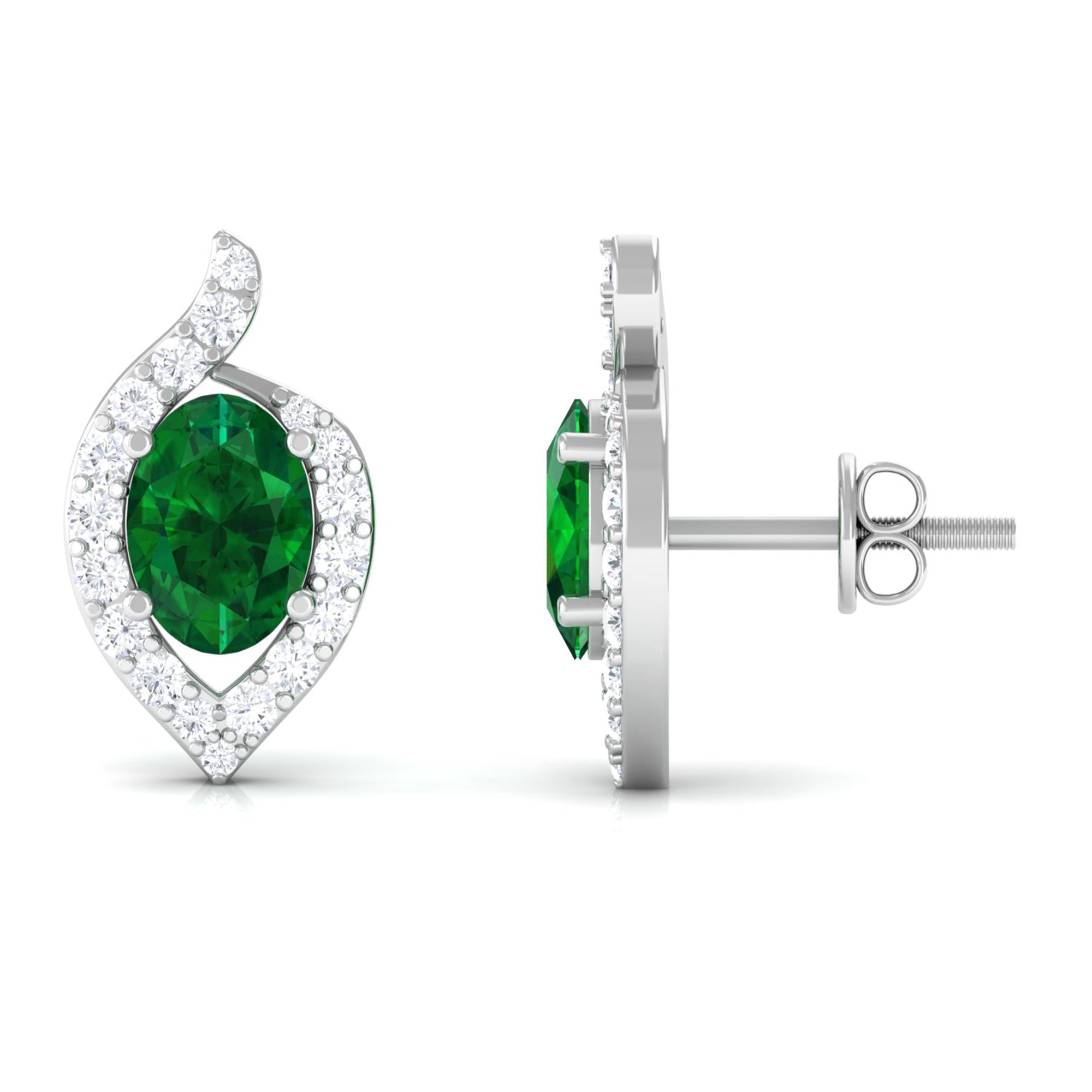 Vibrant Grown Labs-Minimal Lab Created Emerald Stud Earrings for Women