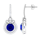 Vibrant Grown Labs-Classic Lab Grown Blue Sapphire Drop Earrings with Halo