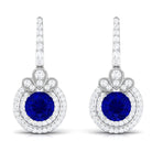 Vibrant Grown Labs-Classic Lab Grown Blue Sapphire Drop Earrings with Halo