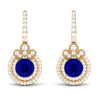 Vibrant Grown Labs-Classic Lab Grown Blue Sapphire Drop Earrings with Halo