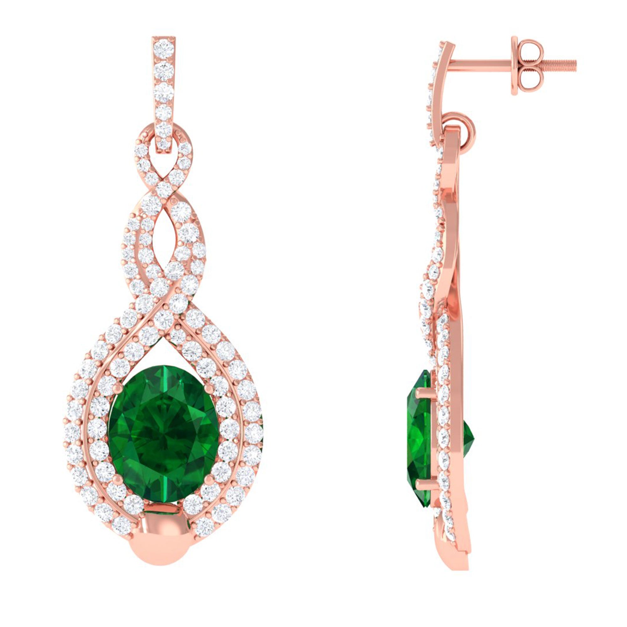 Vibrant Grown Labs-Oval Lab Created Emerald Infinity Drop Earrings with Diamond Accent