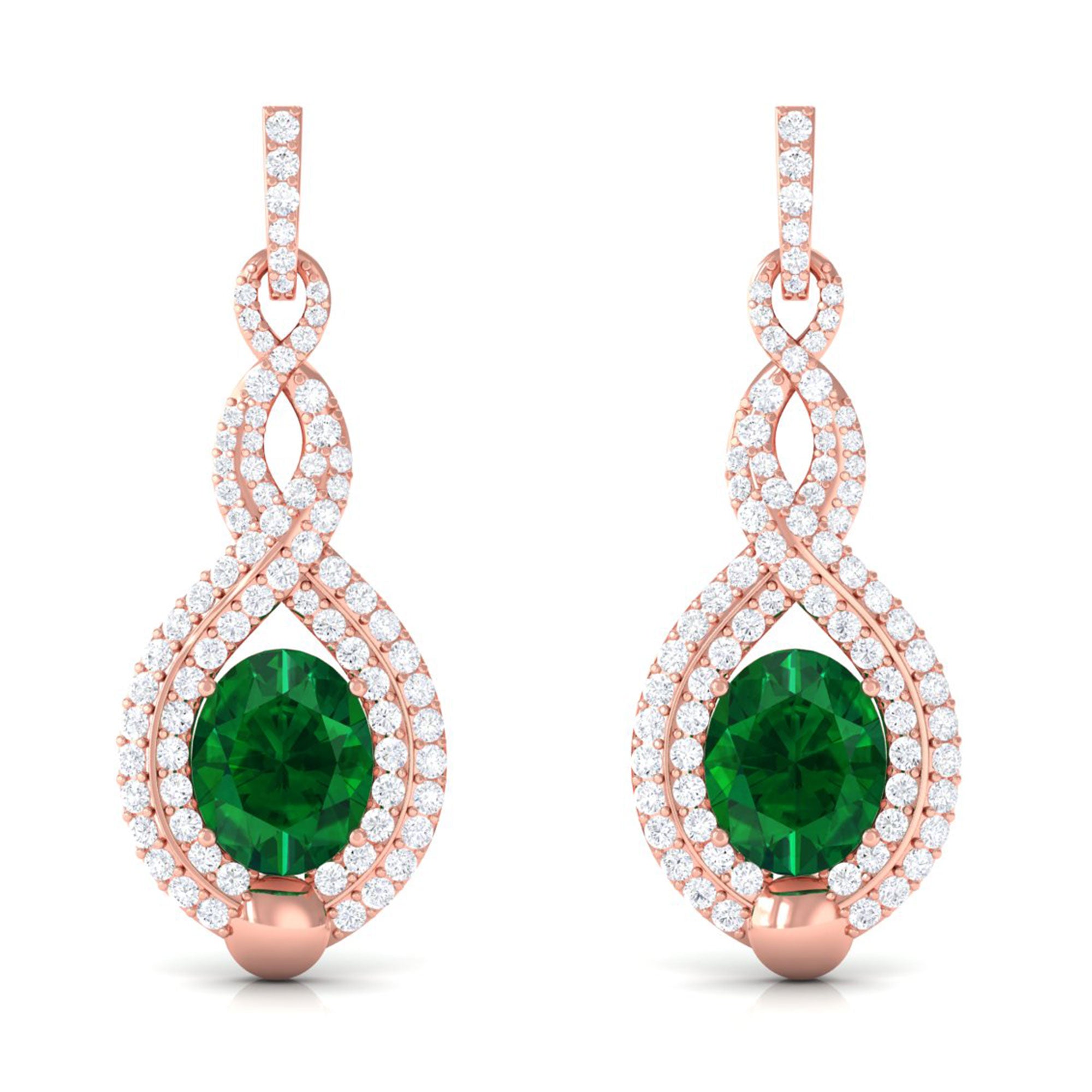 Vibrant Grown Labs-Oval Lab Created Emerald Infinity Drop Earrings with Diamond Accent