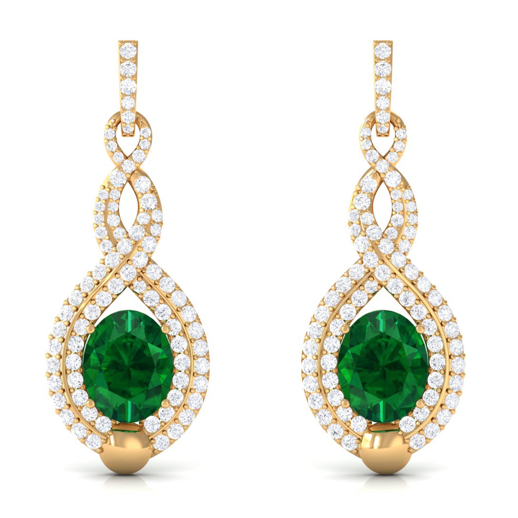 Vibrant Grown Labs-Oval Lab Created Emerald Infinity Drop Earrings with Diamond Accent