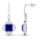 Vibrant Grown Labs-Lab Grown Blue Sapphire Floral Inspired Drop Earrings with Diamond