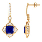 Vibrant Grown Labs-Lab Grown Blue Sapphire Floral Inspired Drop Earrings with Diamond