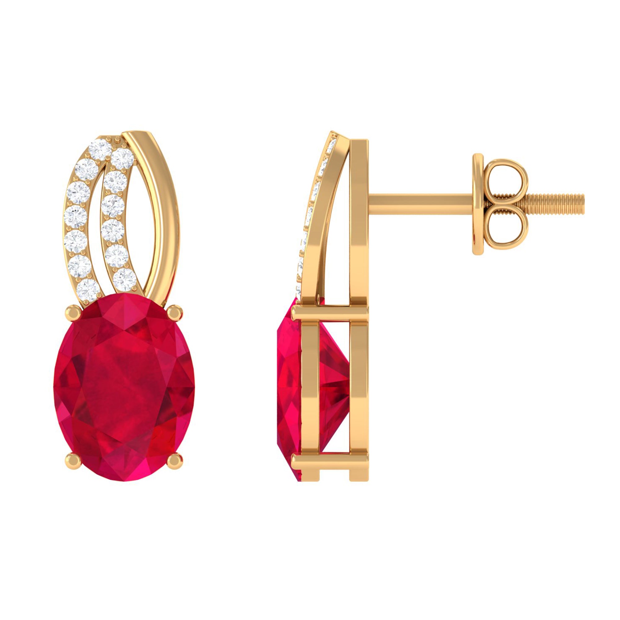 Vibrant Grown Labs-Minimal Created Ruby Stud Earrings with Diamond