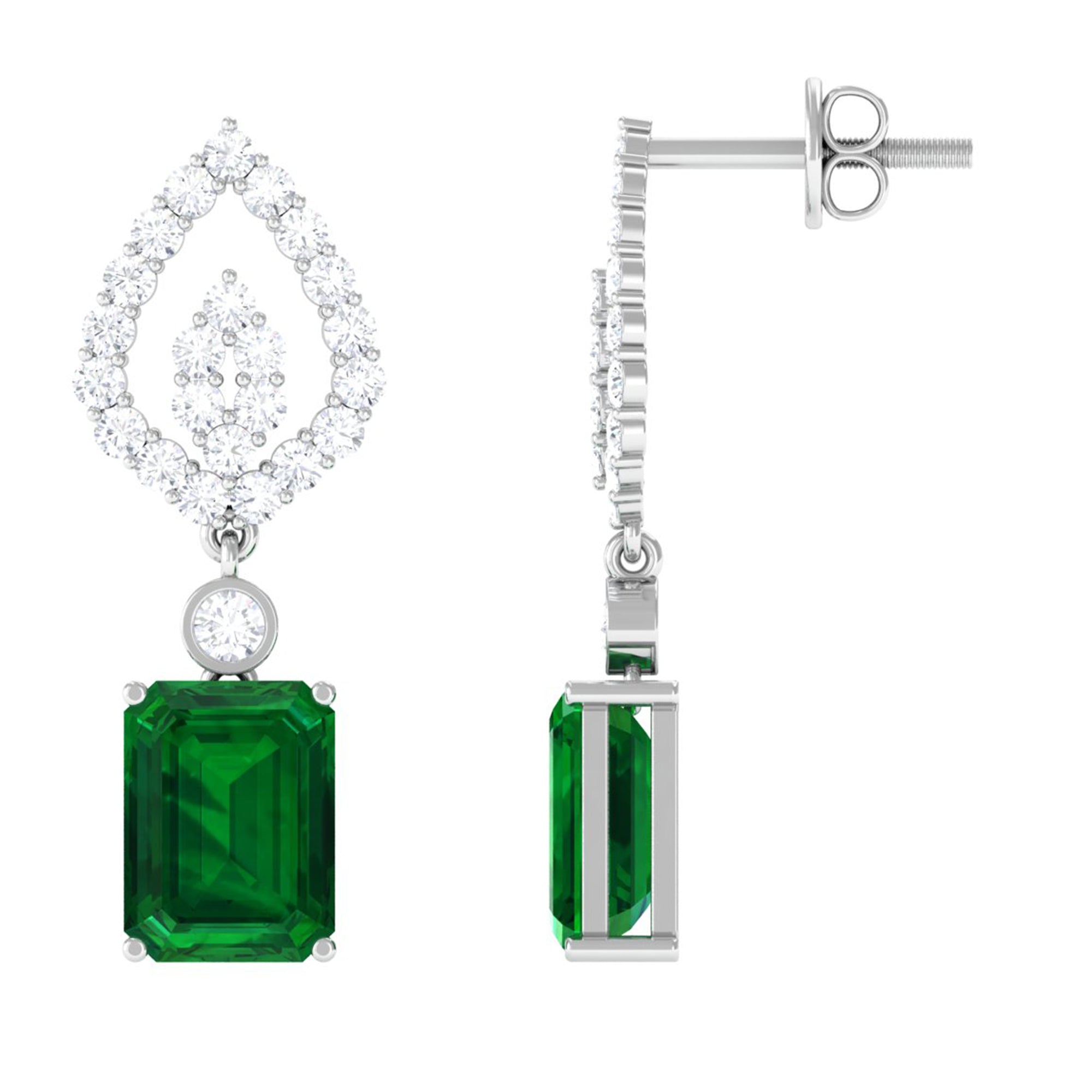 Vibrant Grown Labs-Art Deco Lab Created Emerald Drop Earrings for Women