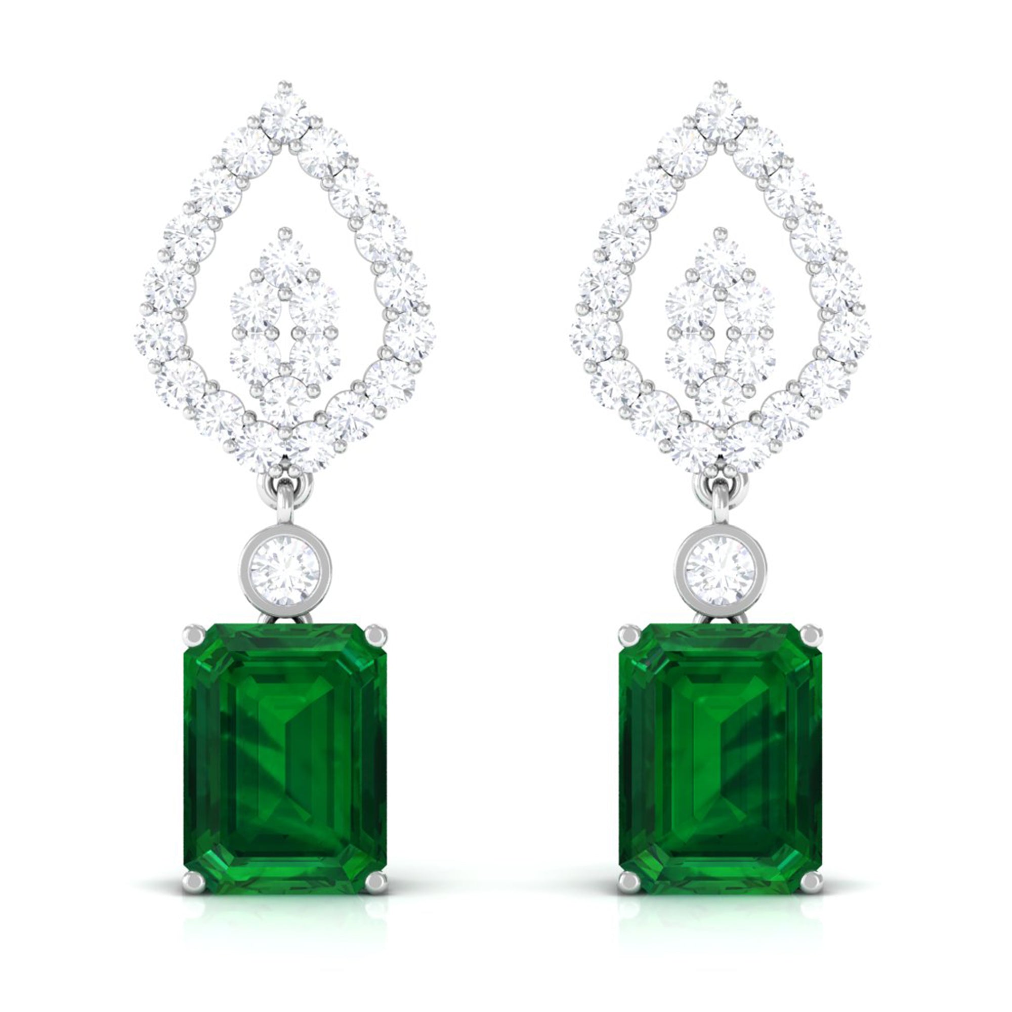 Vibrant Grown Labs-Art Deco Lab Created Emerald Drop Earrings for Women