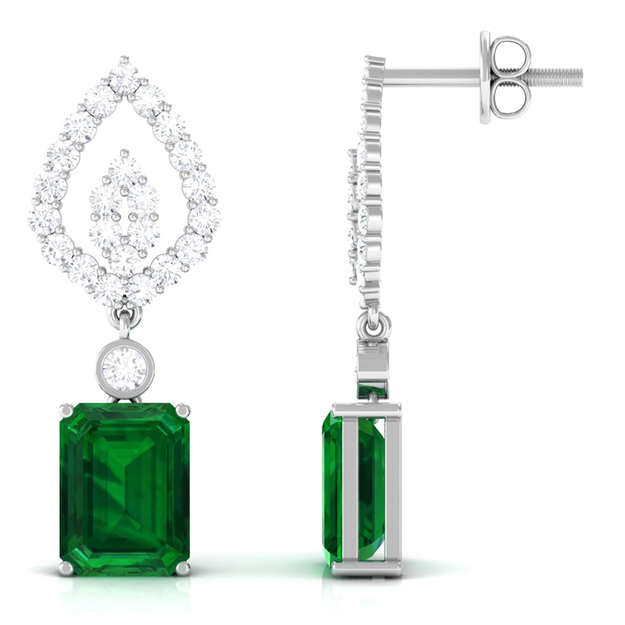 Vibrant Grown Labs-Art Deco Lab Created Emerald Drop Earrings for Women