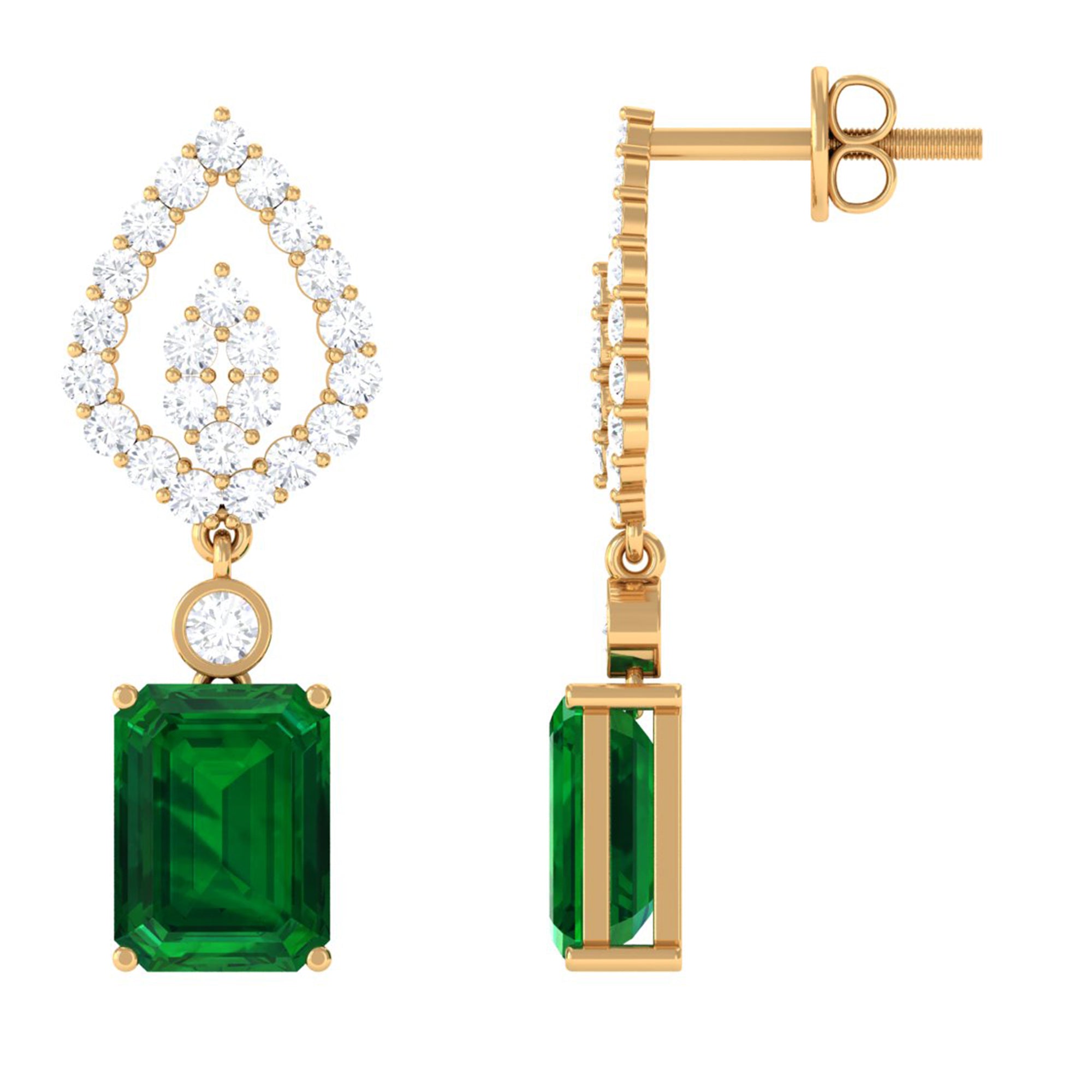 Vibrant Grown Labs-Art Deco Lab Created Emerald Drop Earrings for Women