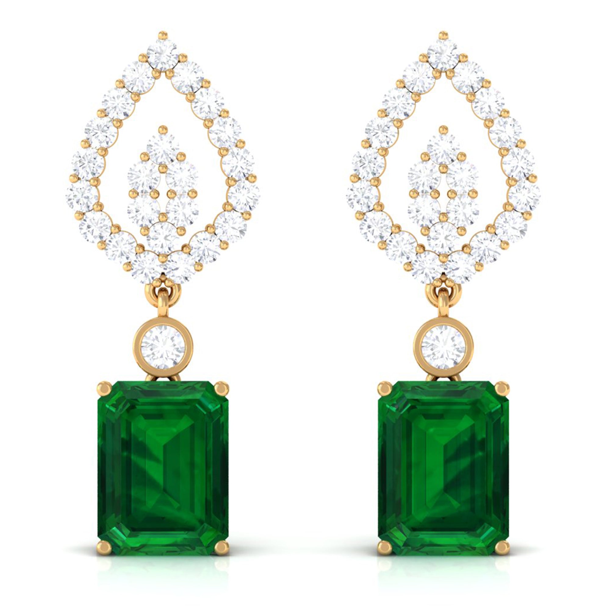 Vibrant Grown Labs-Art Deco Lab Created Emerald Drop Earrings for Women