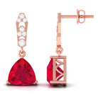 Vibrant Grown Labs-Trilliant Cut Created Ruby Drop Earrings with Diamond