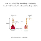 Vibrant Grown Labs-Trilliant Cut Created Ruby Drop Earrings with Diamond