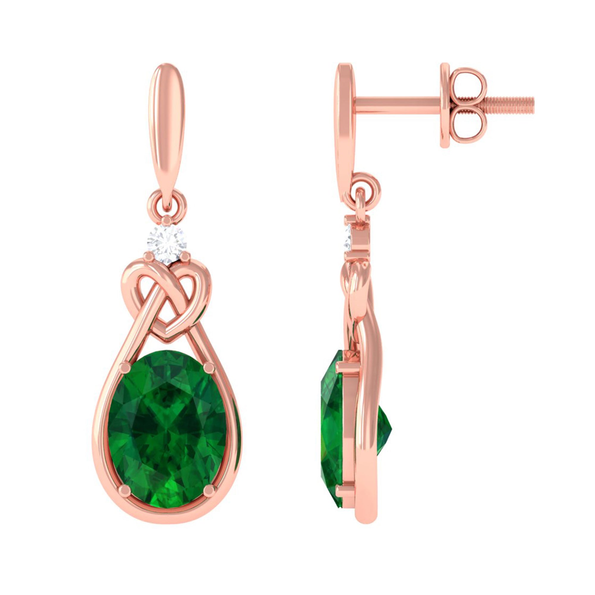 Vibrant Grown Labs-Oval Lab Created Emerald Love Knot Dangle Earrings