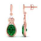 Vibrant Grown Labs-Oval Lab Created Emerald Love Knot Dangle Earrings