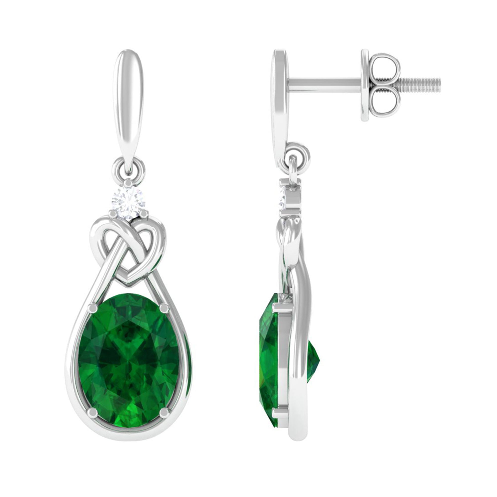 Vibrant Grown Labs-Oval Lab Created Emerald Love Knot Dangle Earrings