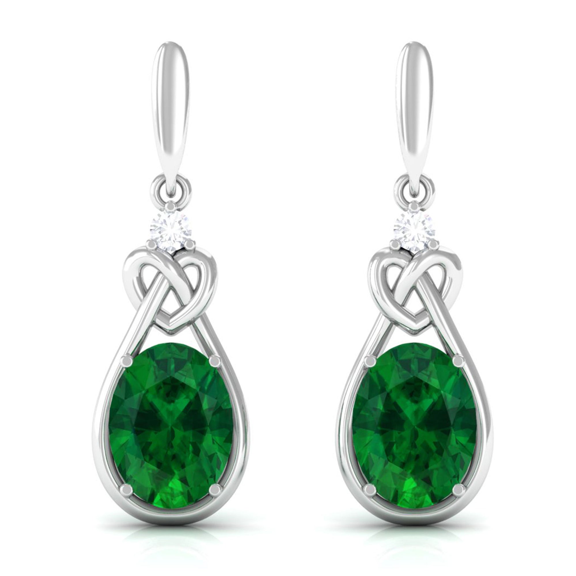 Vibrant Grown Labs-Oval Lab Created Emerald Love Knot Dangle Earrings