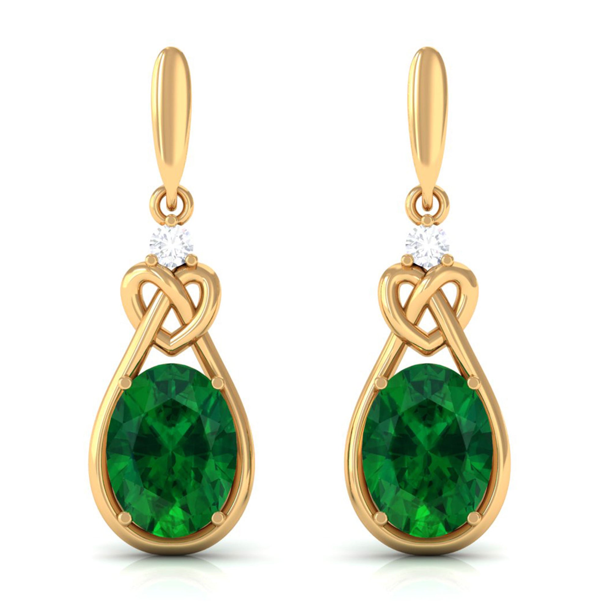 Vibrant Grown Labs-Oval Lab Created Emerald Love Knot Dangle Earrings