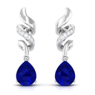 Vibrant Grown Labs-Created Blue Sapphire Teardrop Earrings with Diamond Accent