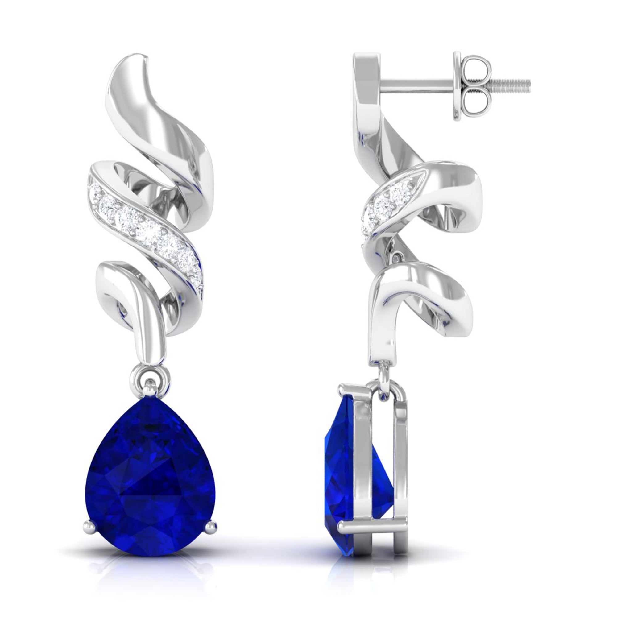 Vibrant Grown Labs-Created Blue Sapphire Teardrop Earrings with Diamond Accent