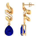 Vibrant Grown Labs-Created Blue Sapphire Teardrop Earrings with Diamond Accent