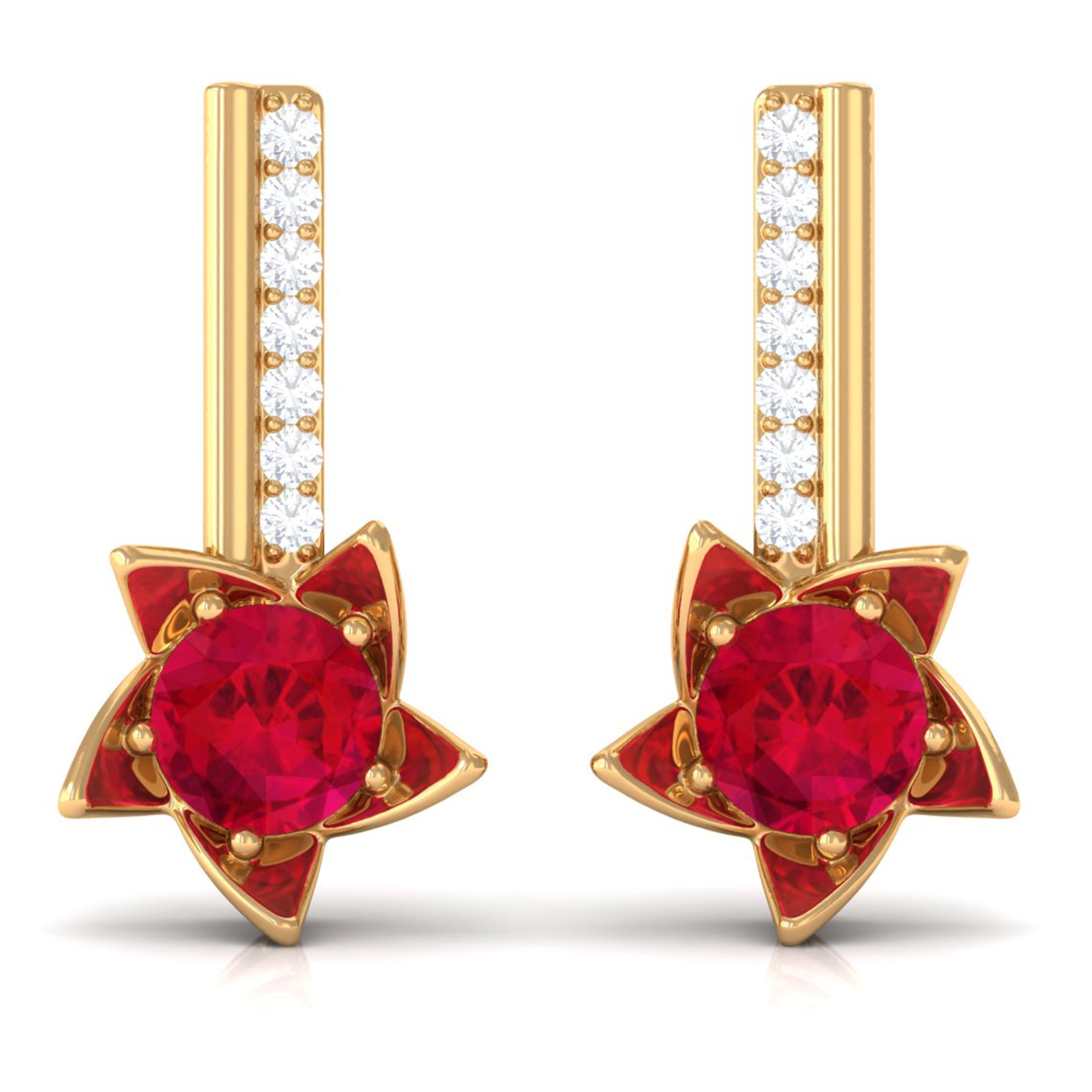 Vibrant Grown Labs-Lab Created Ruby Floral Drop Earrings for Women