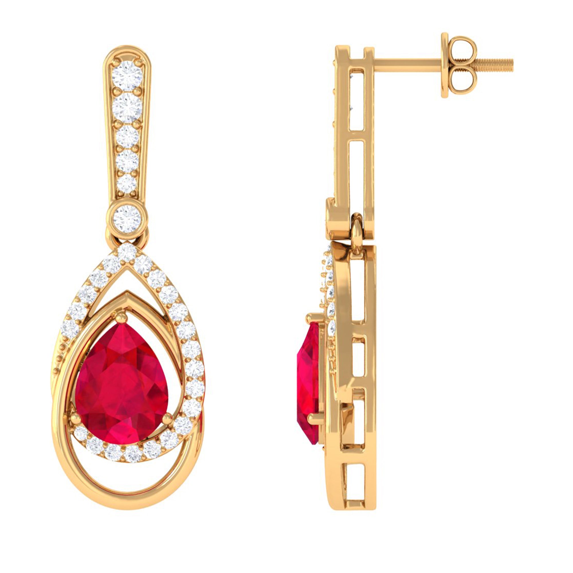 Vibrant Grown Labs-Created Ruby Teardrop Classic Earrings for Women