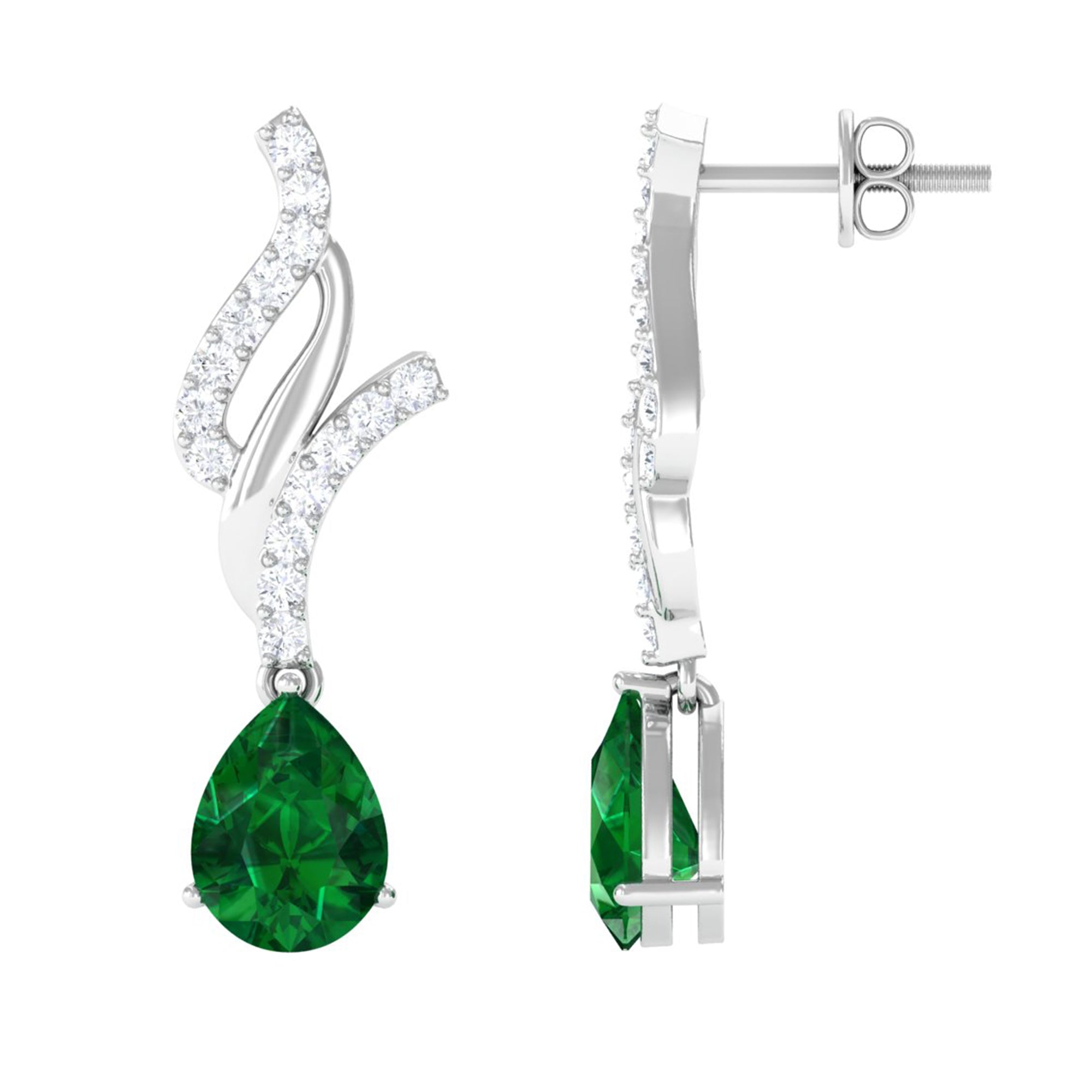 Vibrant Grown Labs-Created Emerald Teardrop Minimal Dangle Earrings with Accent